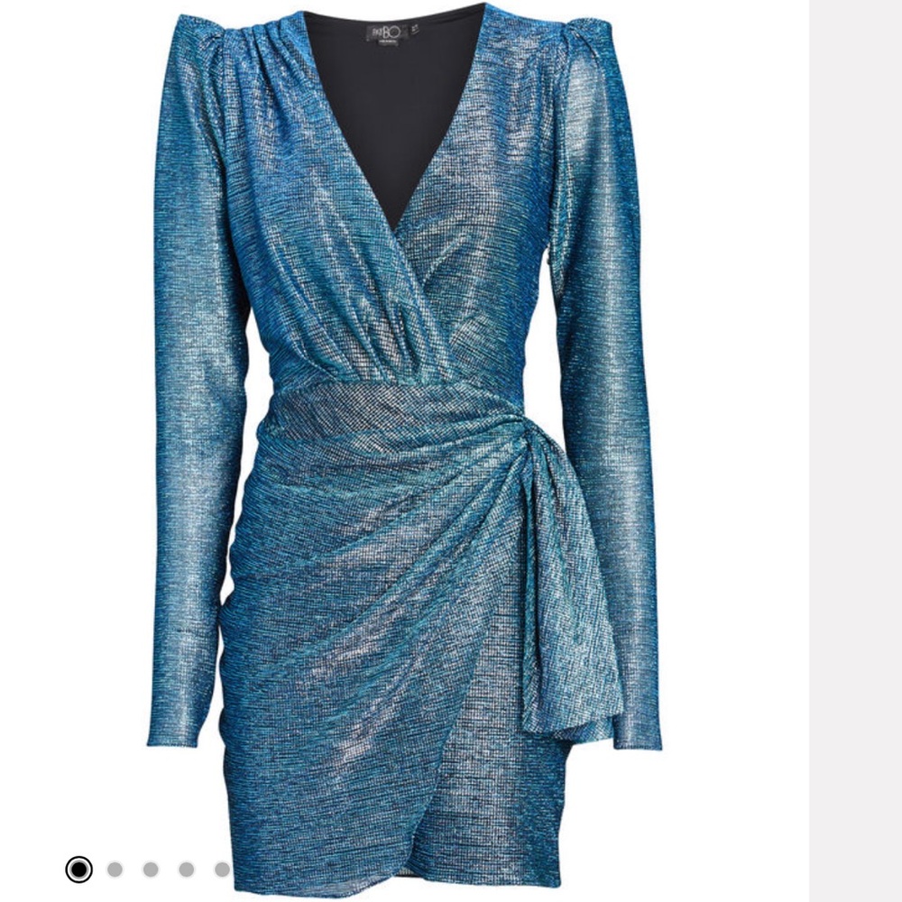 Patbo metallic mini blue wrap dress